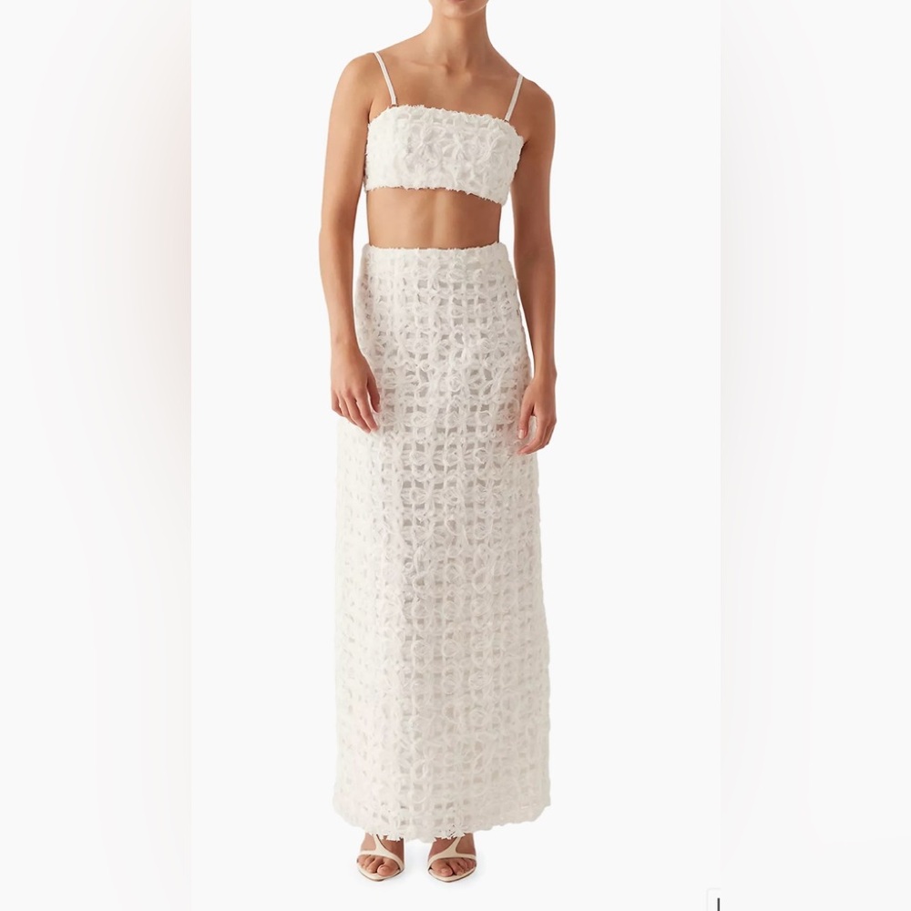 Aje White Textured Midi Skirt